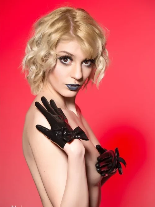 Latex Moulded Bow Gloves - Black