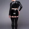 High-Waist Latex Girdle Skirt with Suspender Straps