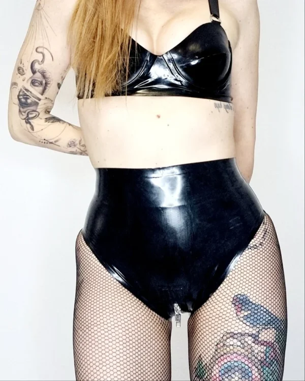 High-Waisted Latex Panties with Zipper and Indented Cup Design