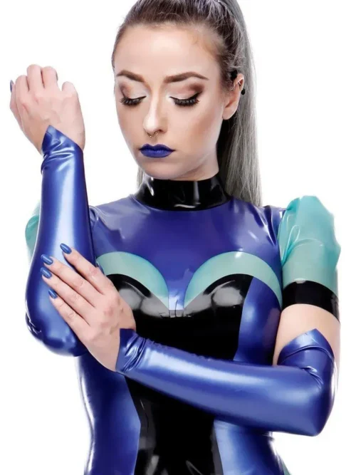 Premium Adele Latex Gauntlets - Pearlsheen Azur Blue
