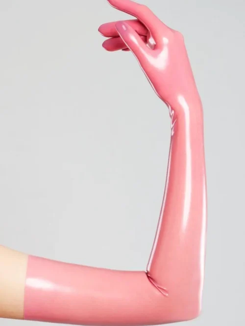Long Pink Gloves Made of Molded Latex – Sleek, Seamless Latex Gloves for Fetish Outfits