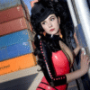 Devil-Inspired Latex Bodysuit – Magenta & Black, 3-Way Zipper