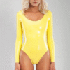 Low-Cut Latex Swimsuit with Long Sleeves – Bright Yellow