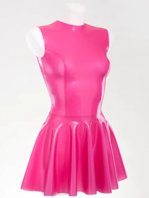 Fuchsia Metallic Latex Fit-and-Flare Dress – Sleeveless Skater Style