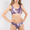 Latex Bikini Set with Contrast Edging – Two-Piece High-Cut Latex Swimsuit