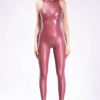 Electric Pink Sleeveless Latex Catsuit with Anatomic Cut – Thong Panty Style