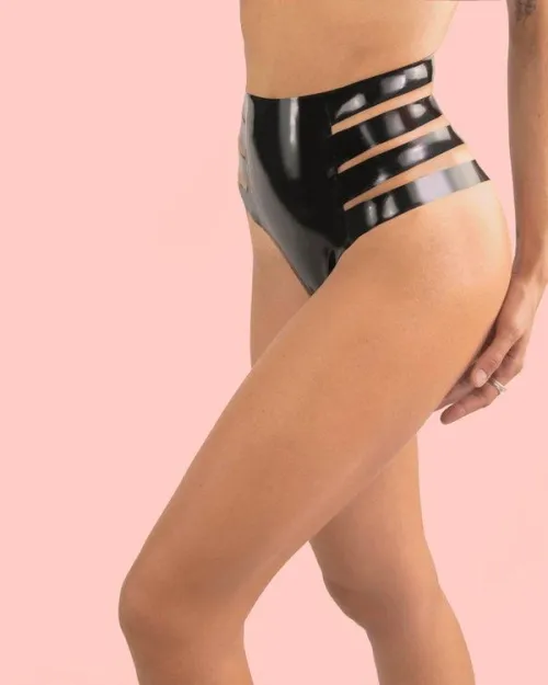 Latex High-Waisted Cutout Briefs – Strappy Fetish Lingerie