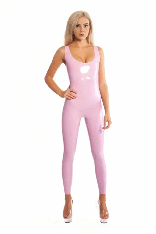 Violet Latex Sleeveless Catsuit – Zipperless One-Piece Bodysuit