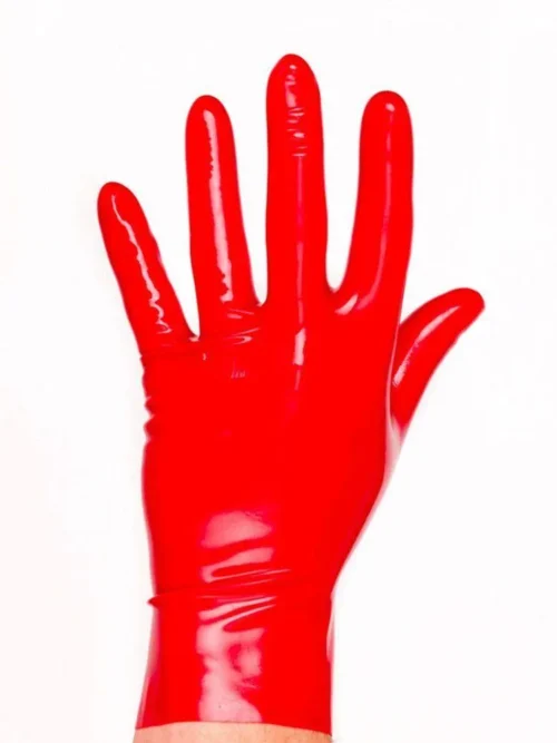 Short Red Latex Gloves – Seamless Molded Latex Gloves for Fetish Wear and Latex Collections