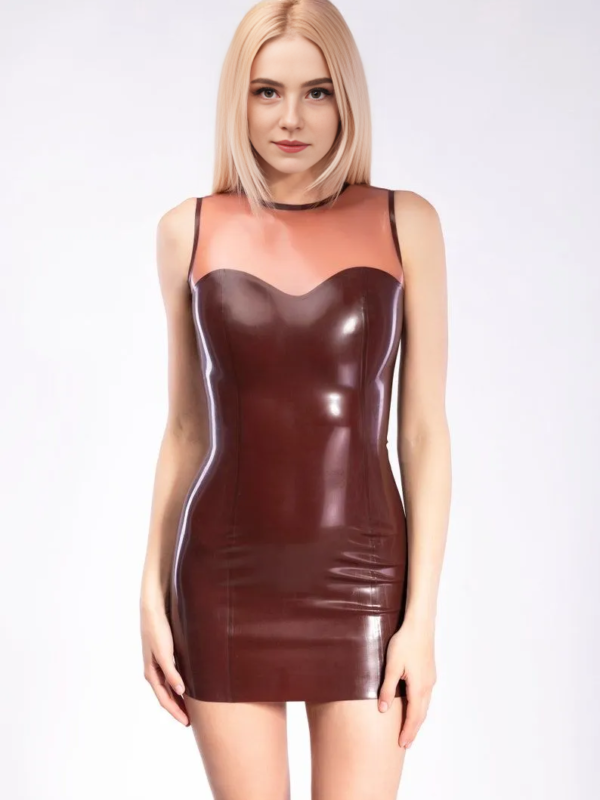 Latex Mini Dress with Translucent Pink Top – Chocolate Base