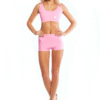 Pink Latex Top and Shorts Set – High-Gloss, Form-Fitting Design with Front Seams, Premium Rubber