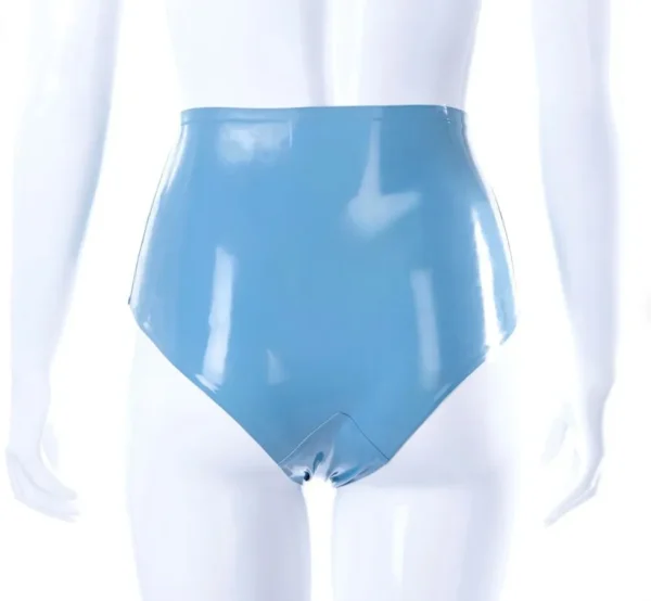 Sue Classic Latex Knickers with Front Bow – Light Blue High-Waist Design