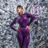 Luxe Violet Latex Catsuit with Front Triple-Zip