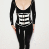 Luxe Black and White Latex Corset with Lace-Up Back and Stainless Steel Buckles