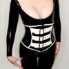Luxe Black and White Latex Corset with Lace-Up Back and Stainless Steel Buckles