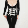 Luxe Black and White Latex Corset with Lace-Up Back and Stainless Steel Buckles