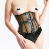 Luxe Latex Black Swan Corset with Lace-Up Back and Stainless Steel Buckles