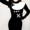 Luxe Bi-Colored Latex Nun Dress with Headdress and Stockings Set
