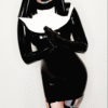 Luxe Bi-Colored Latex Nun Dress with Headdress and Stockings Set