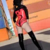 Devil-Inspired Latex Bodysuit – Magenta & Black, 3-Way Zipper
