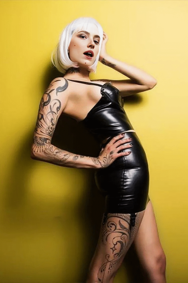 Latex Mini Skirt with Curved Hemline