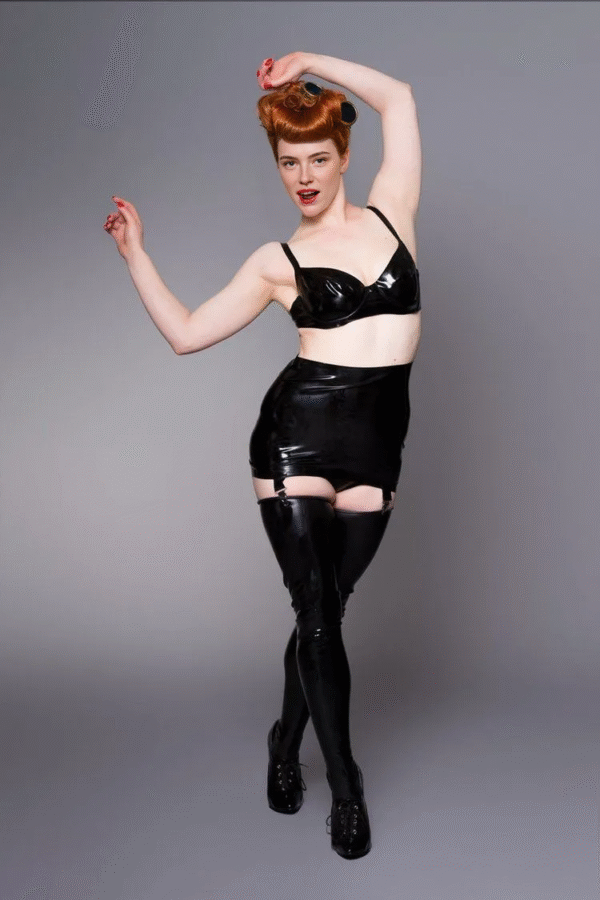 High-Waist Latex Girdle Skirt with Suspender Straps