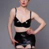 High-Waist Latex Girdle Skirt with Suspender Straps