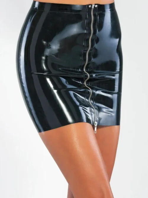 Latex Mini Skirt with Front Metal Zipper – Sexy Shiny Bodycon Fit
