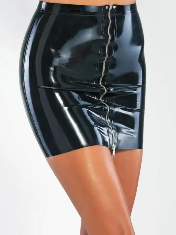 Latex Mini Skirt with Front Metal Zipper – Sexy Shiny Bodycon Fit