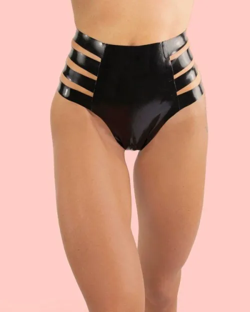 Latex High-Waisted Cutout Briefs – Strappy Fetish Lingerie