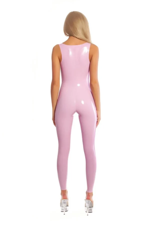 Violet Latex Sleeveless Catsuit – Zipperless One-Piece Bodysuit