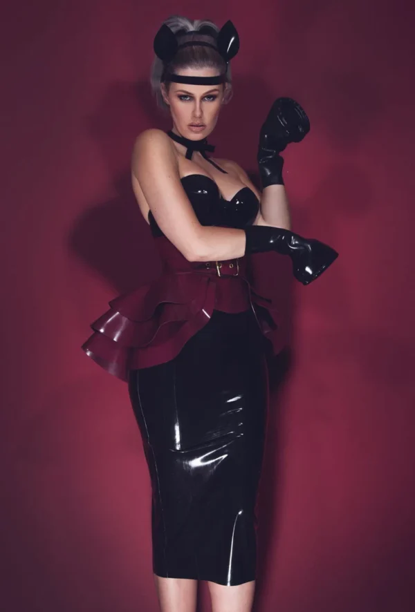 Three-Layer Belted Latex Peplum Skirt – Hourglass Shaping Waist Accent