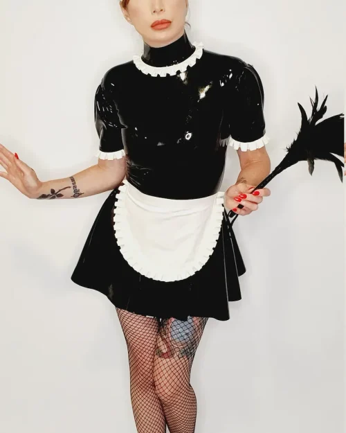 Latex Maid Servant Dress with Ruffled Apron