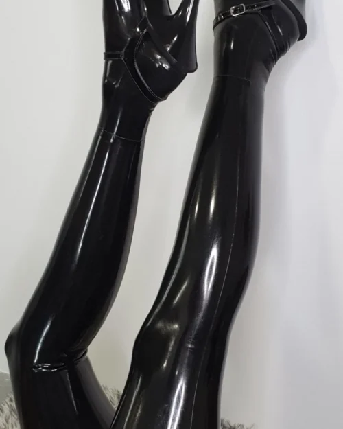 Classic Black Latex Stockings – Low Cut with Reinforced Design