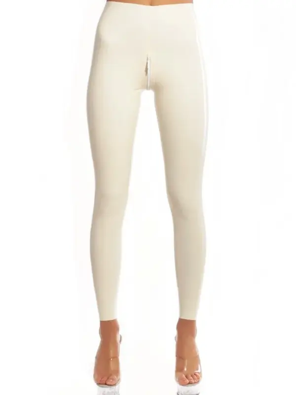 White Latex Leggings with Double Slider Crotch Zipper