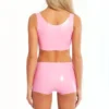 Pink Latex Top and Shorts Set – High-Gloss, Form-Fitting Design with Front Seams, Premium Rubber