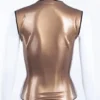 Latex Top with Deep V Cleavage and Front Zipper in Antique Gold