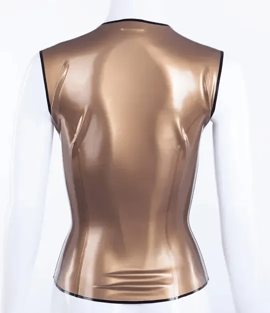 Latex Top with Deep V Cleavage and Front Zipper in Antique Gold