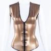 Latex Top with Deep V Cleavage and Front Zipper in Antique Gold