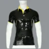 Latex Contrast Polo Shirt with Stud Collar – Short Sleeve Slim Fit Latex Tee