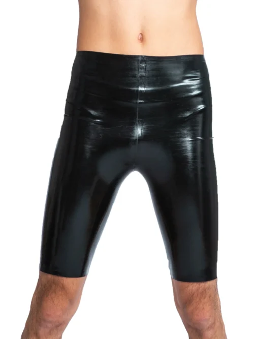 Seamed Black Latex Cycle Shorts – Sleek, Sporty, and Second-Skin Fit