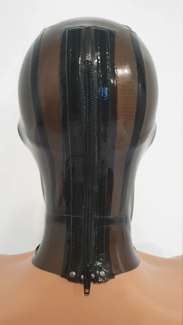 Smoke-Tinted Transparent Latex Hood with Tear-Shaped Eyes and Contrasting Mouth – Back Zip Closure
