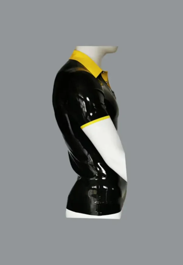 Latex Contrast Polo Shirt with Stud Collar – Short Sleeve Slim Fit Latex Tee