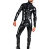Sleek Paneled Latex Catsuit with High Neck and Full-Length Zip