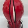 Latex Hood with Black Trim and Open Eyes & Mouth – Red Gimp Mask with D-Ring Collar