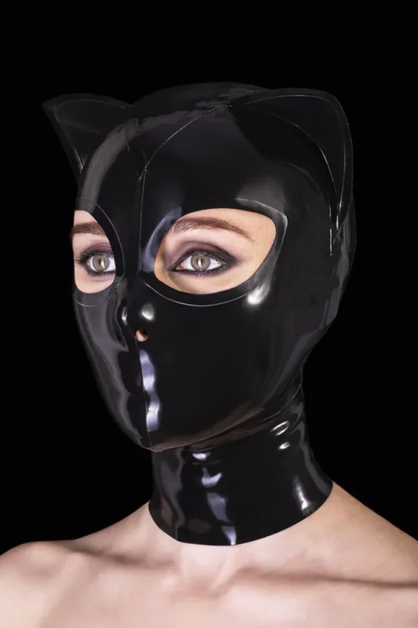 Black Latex Cat Mask with Closed Mouth and Back Zipper