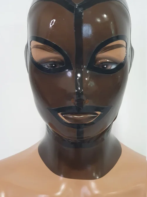Smoke-Tinted Transparent Latex Hood with Tear-Shaped Eyes and Contrasting Mouth – Back Zip Closure