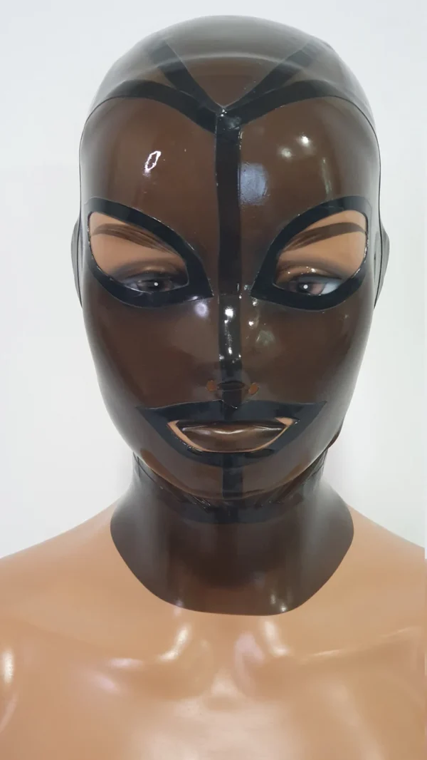 Smoke-Tinted Transparent Latex Hood with Tear-Shaped Eyes and Contrasting Mouth – Back Zip Closure