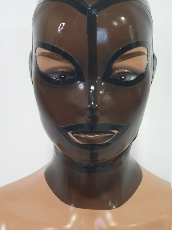 Smoke-Tinted Transparent Latex Hood with Tear-Shaped Eyes and Contrasting Mouth – Back Zip Closure