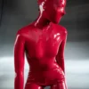Beehive Full Enclosure Latex Hood – Red Laced Back Mask with Perforated Eye